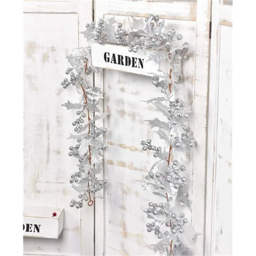 6FT Silver Berry Christmas Garland, Flexible Artificial Garland for Decoration